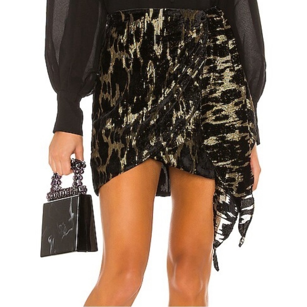 Bardot Ariella Leopard Lurex Mini Skirt Extra Small